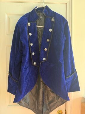 Royal Blue Velvet Military-Style Blazer Jacket